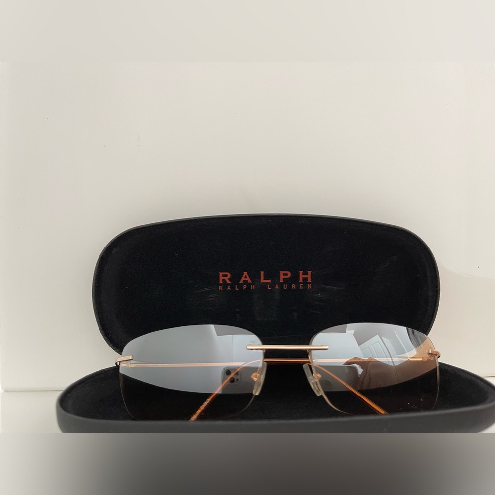 Ralph Lauren Gold Rimless Rectangular Sunglasses